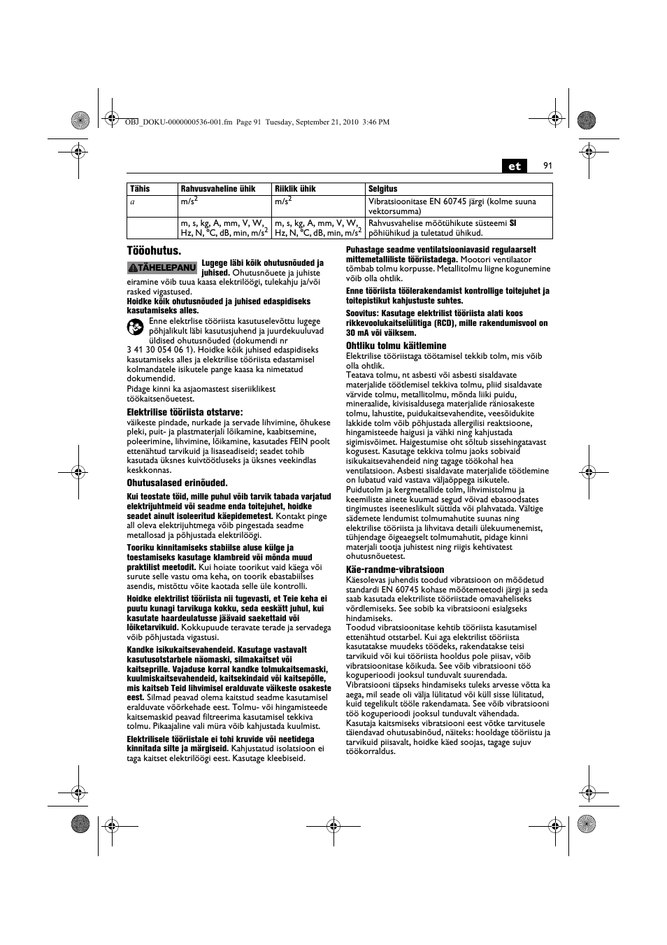 Et tööohutus | Fein MultiMaster Top Extra User Manual | Page 91 / 120