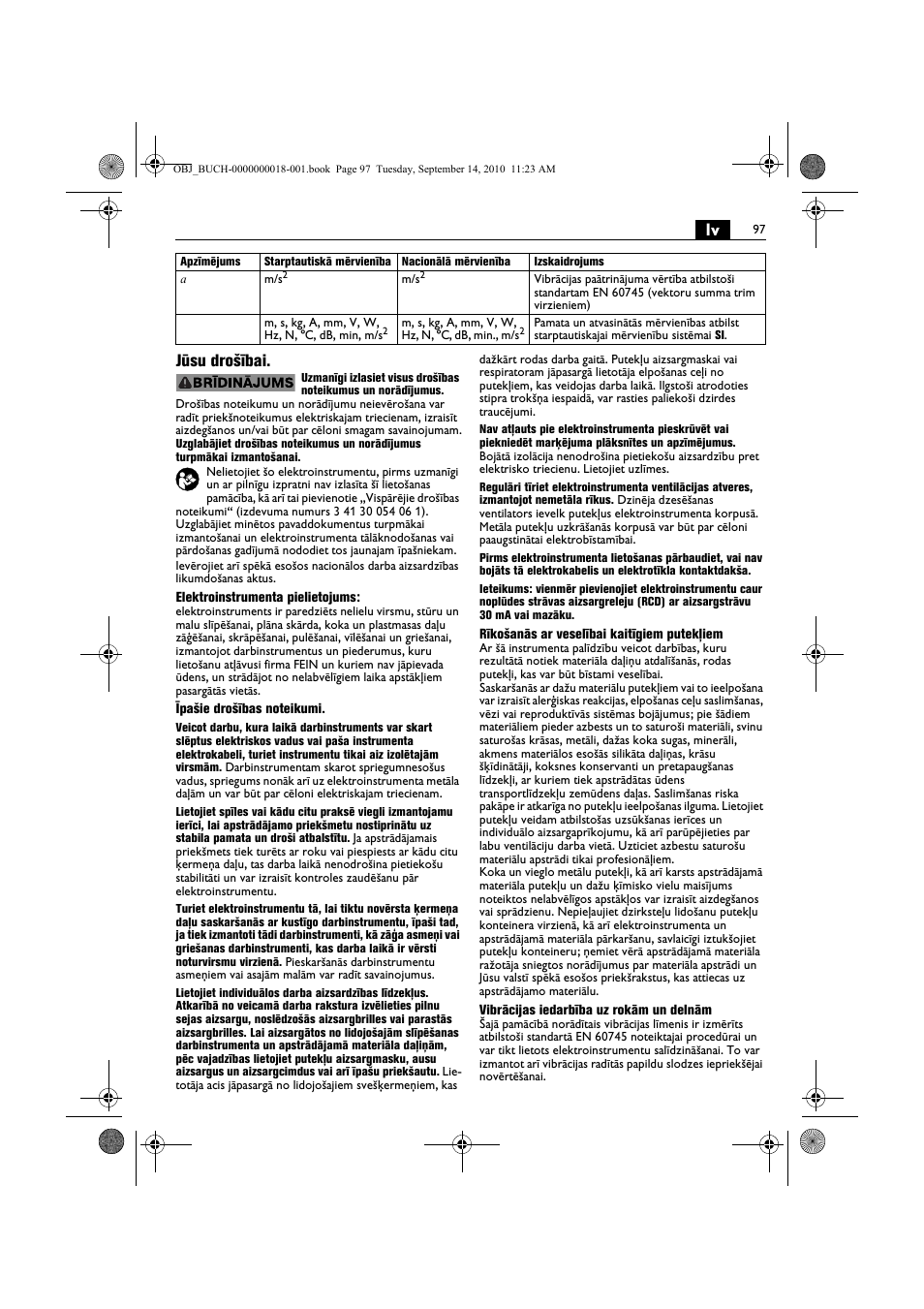 Lv jūsu drošībai | Fein MultiMaster Top Extra User Manual | Page 97 / 120