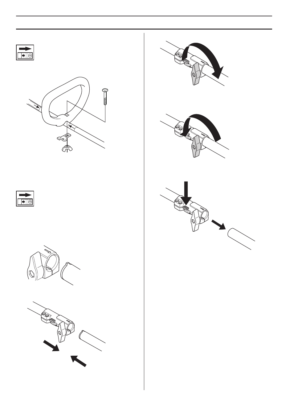 Assembly, Fitting the loop handle, Assembling and dismantling the two-piece shaft | Husqvarna 122LD User Manual | Page 10 / 642