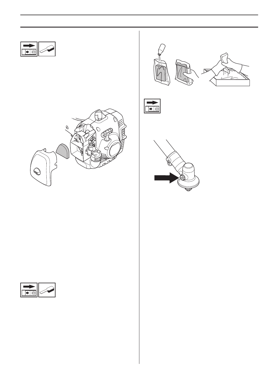 Kunnossapito, Ilmansuodatin, Ilmansuodattimen puhdistus | Ilmansuodattimen öljyäminen, Kulmavaihde | Husqvarna 122LD User Manual | Page 107 / 642