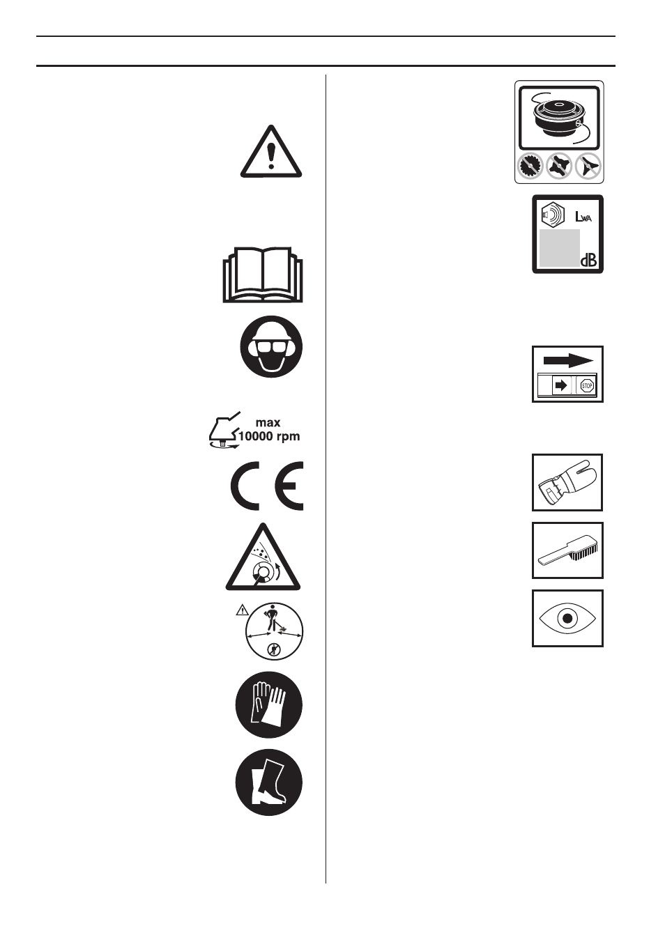 Symbolerklärung, Zeichen auf der maschine und/ oder im handbuch | Husqvarna 122LD User Manual | Page 112 / 642