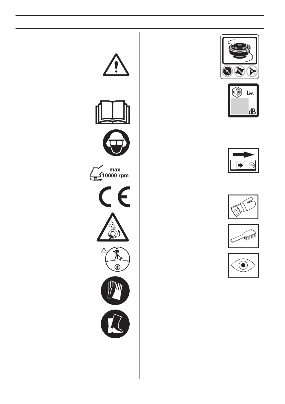 Explication des symboles, Symboles sur la machine et/ou dans le manuel | Husqvarna 122LD User Manual | Page 136 / 642