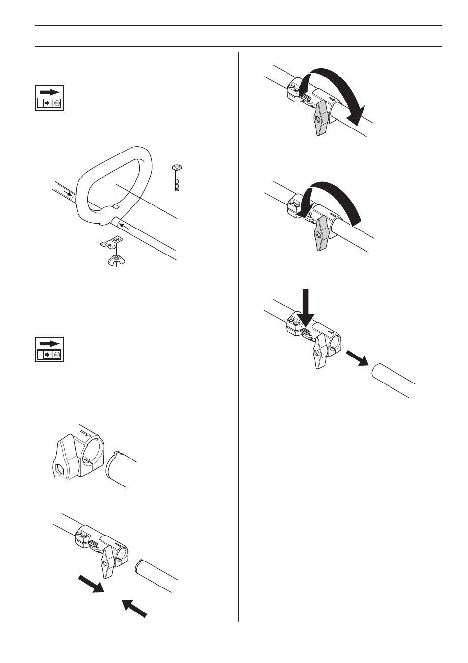 Montaje, Montaje del mango de tipo cerrado, Montaje y desmontaje del tubo divisible | Husqvarna 122LD User Manual | Page 191 / 642