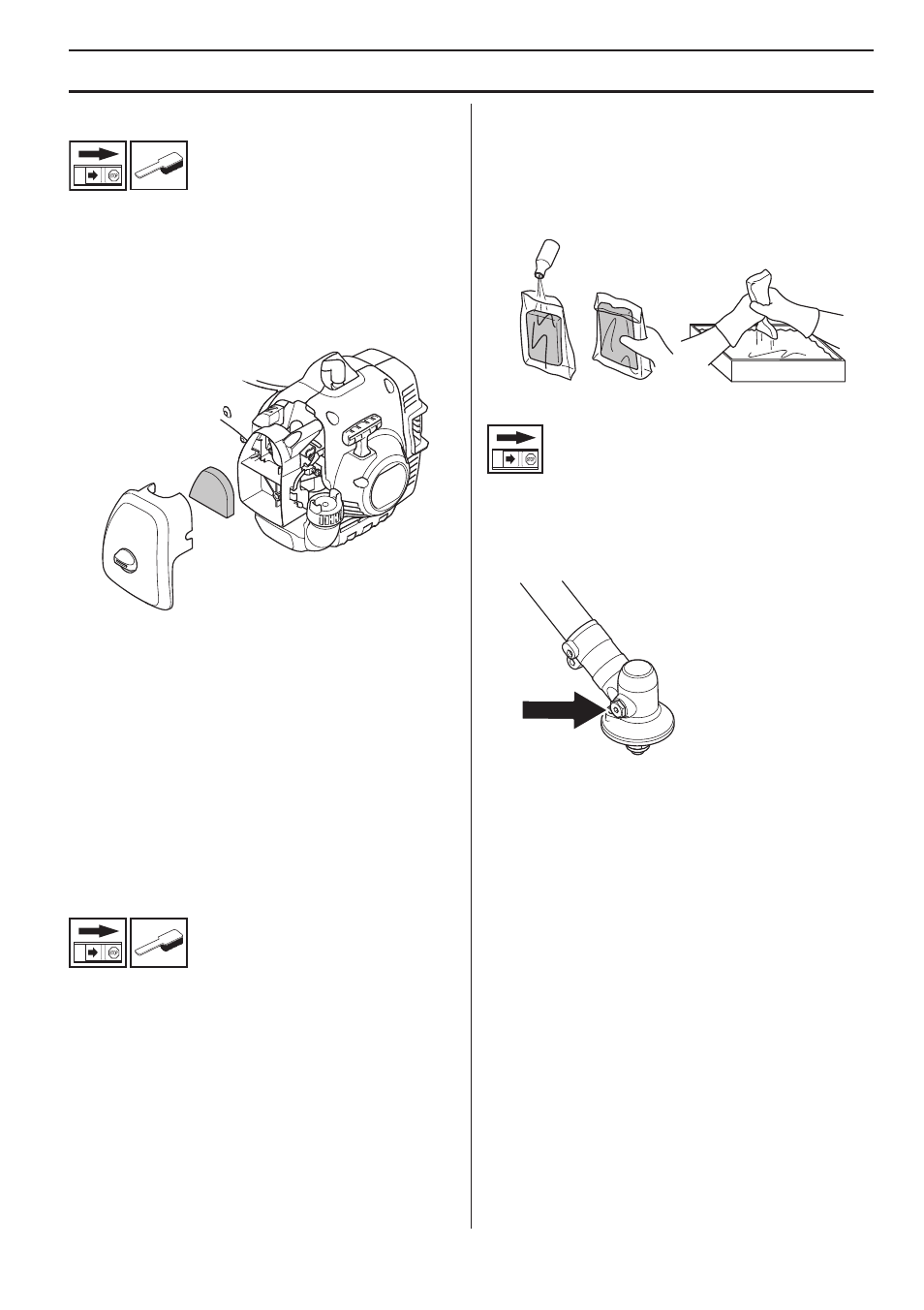 Manutenzione, Filtro dell’aria, Pulizia del filtro dell’aria | Lubrificazione del filtro dell’aria, Riduttore angolare | Husqvarna 122LD User Manual | Page 249 / 642