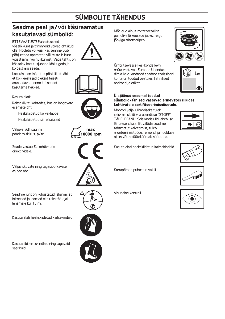 Sümbolite tähendus | Husqvarna 122LD User Manual | Page 254 / 642