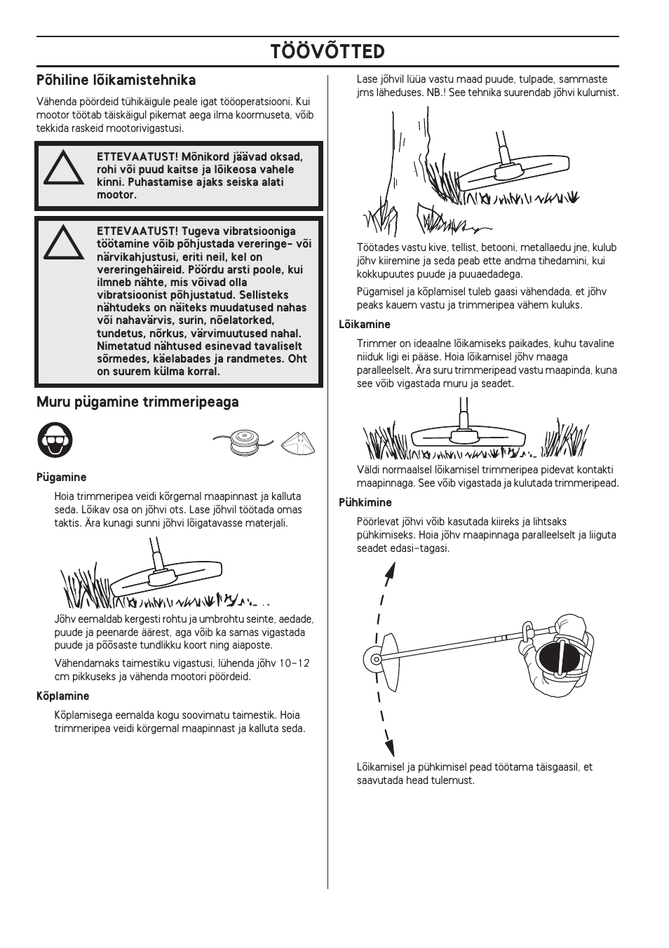 Põhiline lõikamistehnika, Muru pügamine trimmeripeaga, Töövõtted | Husqvarna 122LD User Manual | Page 268 / 642