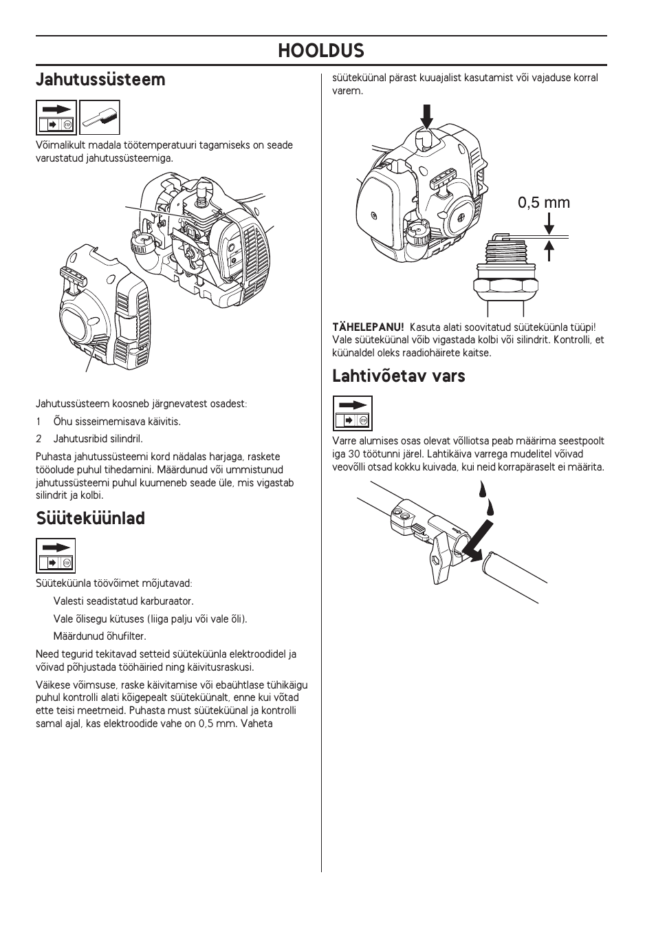 Jahutussüsteem, Süüteküünlad, Lahtivõetav vars | Hooldus | Husqvarna 122LD User Manual | Page 270 / 642