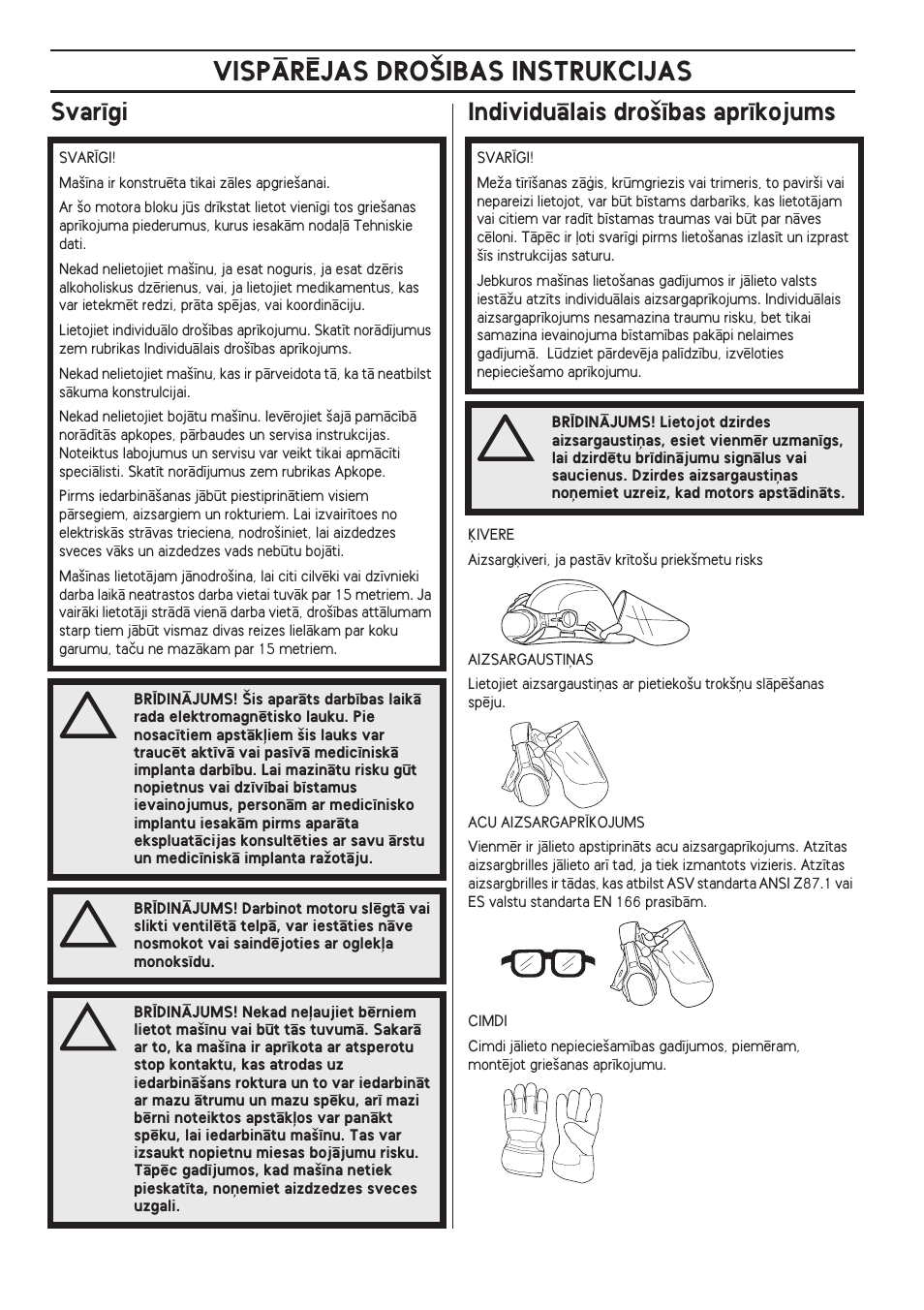 Svar¥gi, Individuçlais dro‰¥bas apr¥kojums, Vispårîjas dro·ibas instrukcijas | Svar¥gi individuçlais dro‰¥bas apr¥kojums | Husqvarna 122LD User Manual | Page 280 / 642