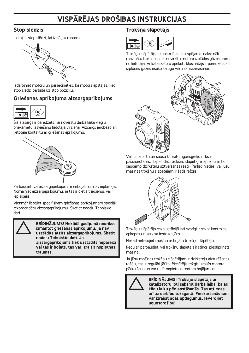 Stop slïdzis, Grie‰anas apr¥kojuma aizsargapr¥kojums, Trok‰¿a slçpïtçjs | Vispårîjas dro·ibas instrukcijas | Husqvarna 122LD User Manual | Page 282 / 642