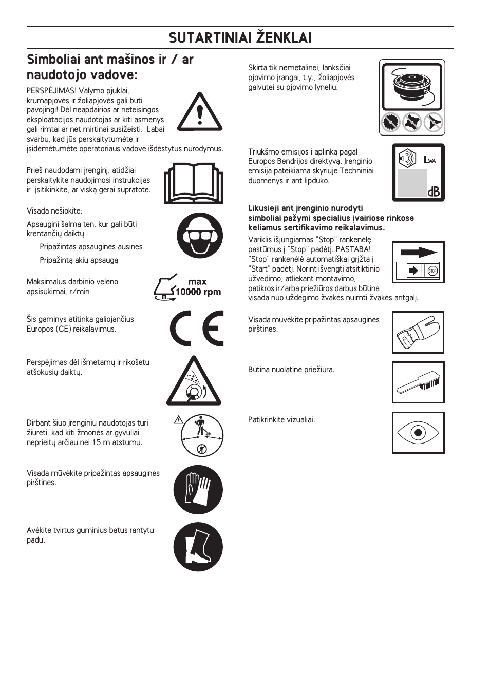 Simboliai ant ma‰inos ir / ar naudotojo vadove, Sutartiniai îenklai | Husqvarna 122LD User Manual | Page 298 / 642