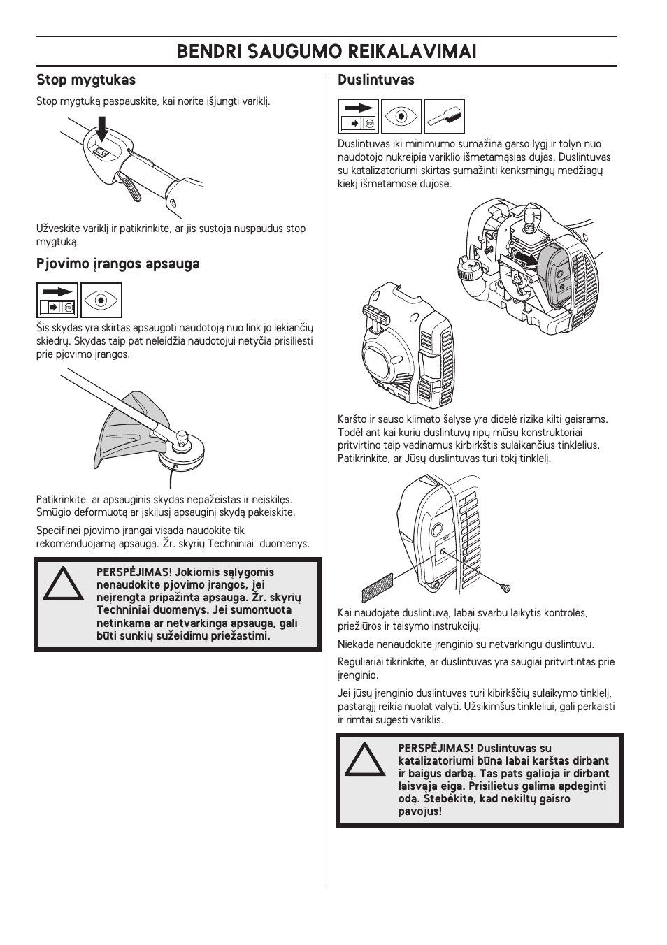 Stop mygtukas, Pjovimo °rangos apsauga, Duslintuvas | Bendri saugumo reikalavimai | Husqvarna 122LD User Manual | Page 304 / 642