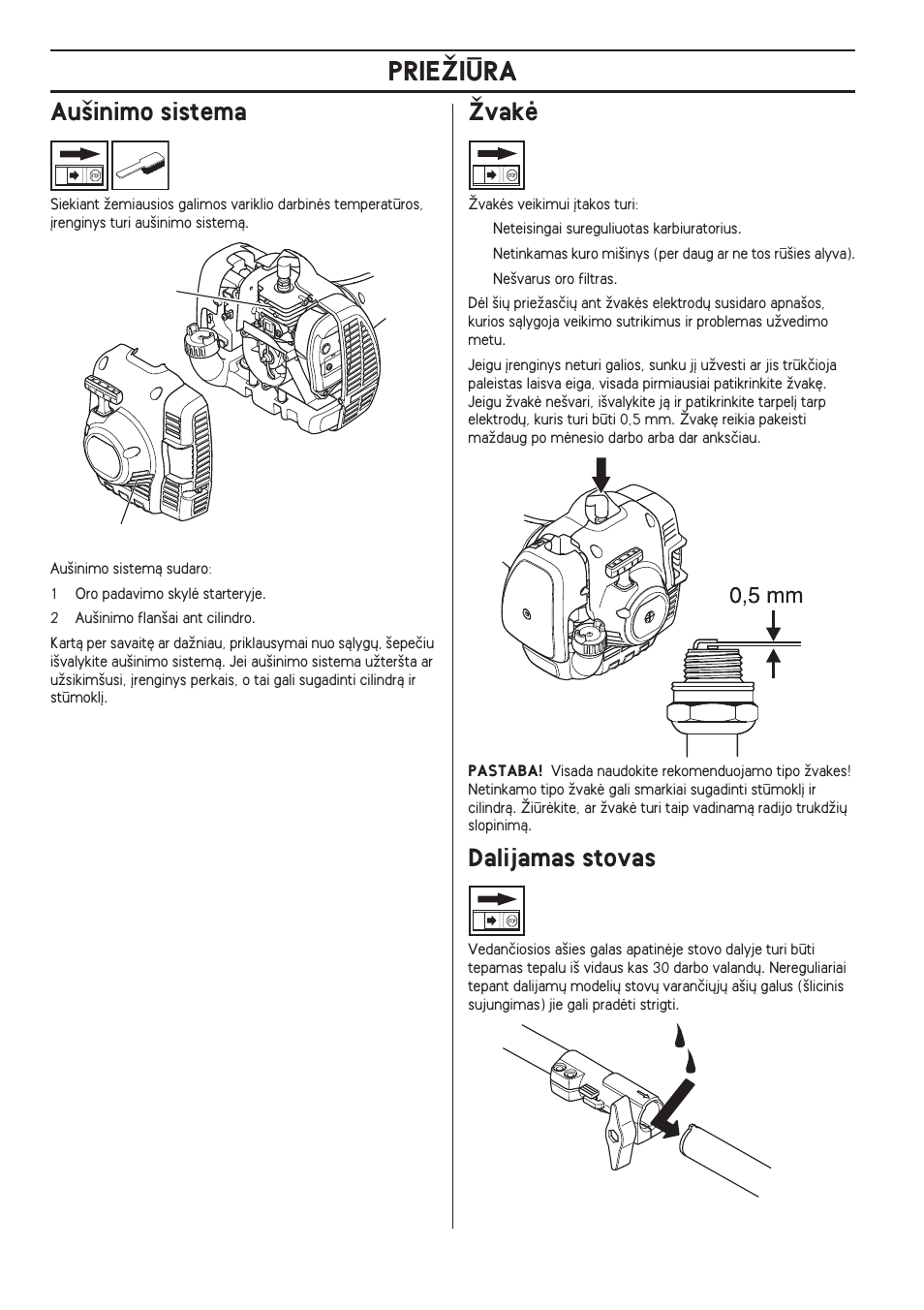 Au‰inimo sistema, Îvakò, Dalijamas stovas | Prieîiìra | Husqvarna 122LD User Manual | Page 314 / 642