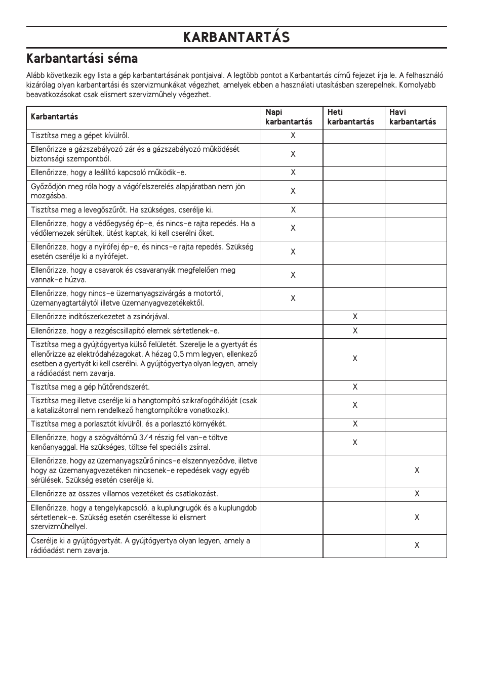 Karbantartási séma, Karbantartás | Husqvarna 122LD User Manual | Page 360 / 642