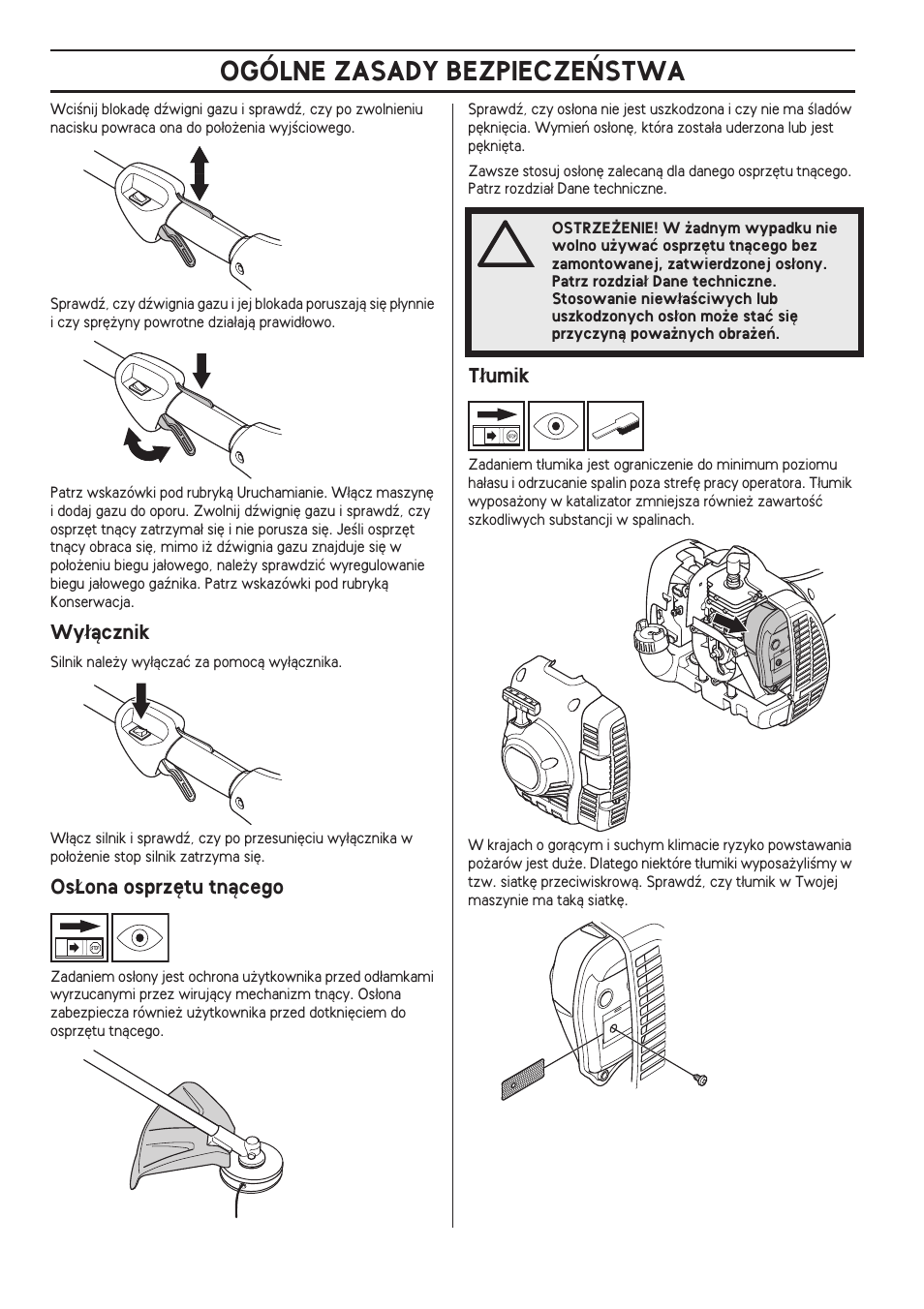 Wy¸àcznik, Os¸ona osprz´tu tnàcego, T¸umik | Ogólne zasady bezpiecze¡stwa | Husqvarna 122LD User Manual | Page 370 / 642