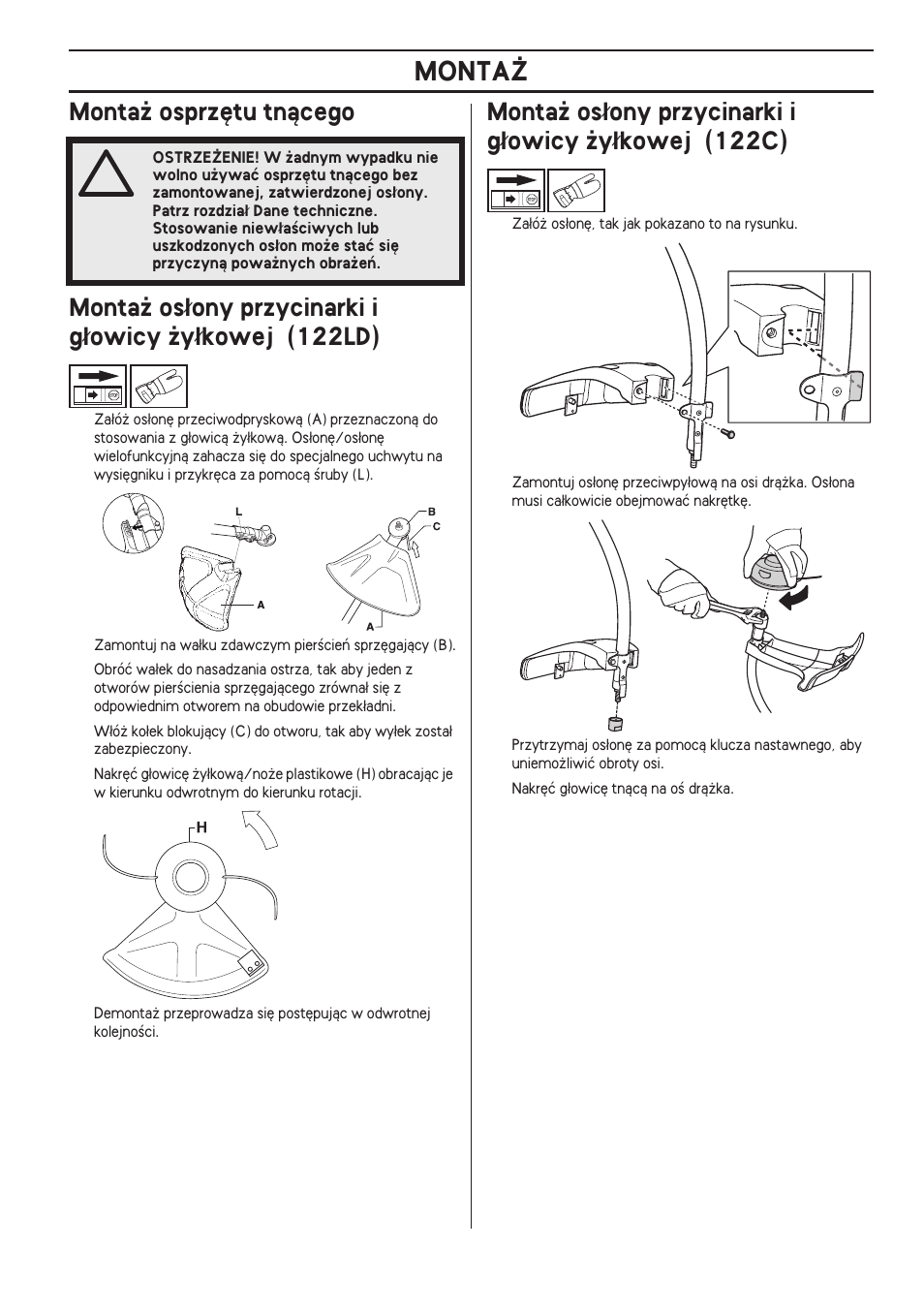 Monta˝ osprz´tu tnàcego, Monta | Husqvarna 122LD User Manual | Page 373 / 642