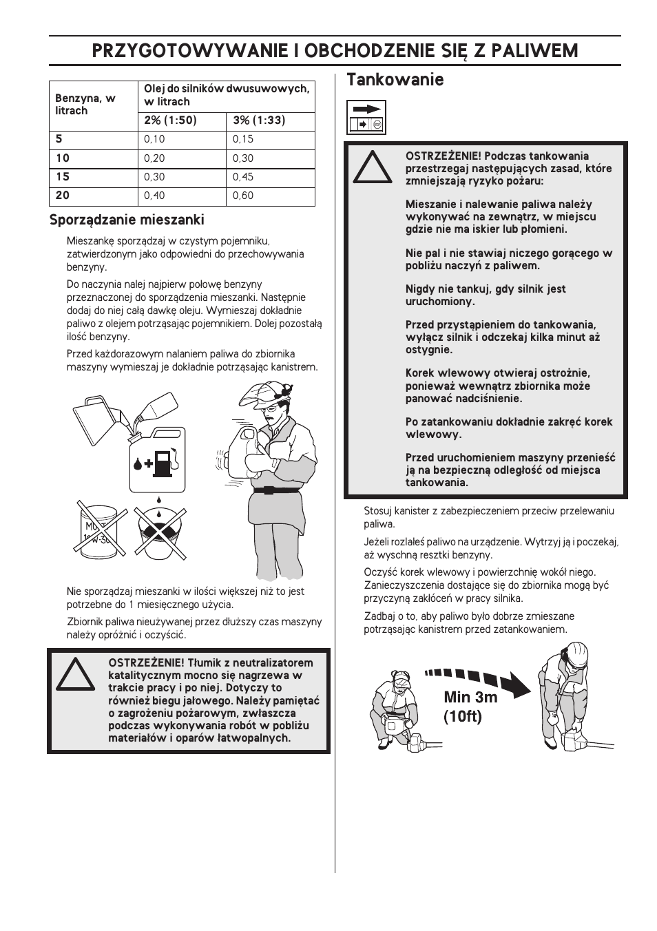 Sporzàdzanie mieszanki, Tankowanie, Przygotowywanie i obchodzenie si¢ z paliwem | Husqvarna 122LD User Manual | Page 375 / 642