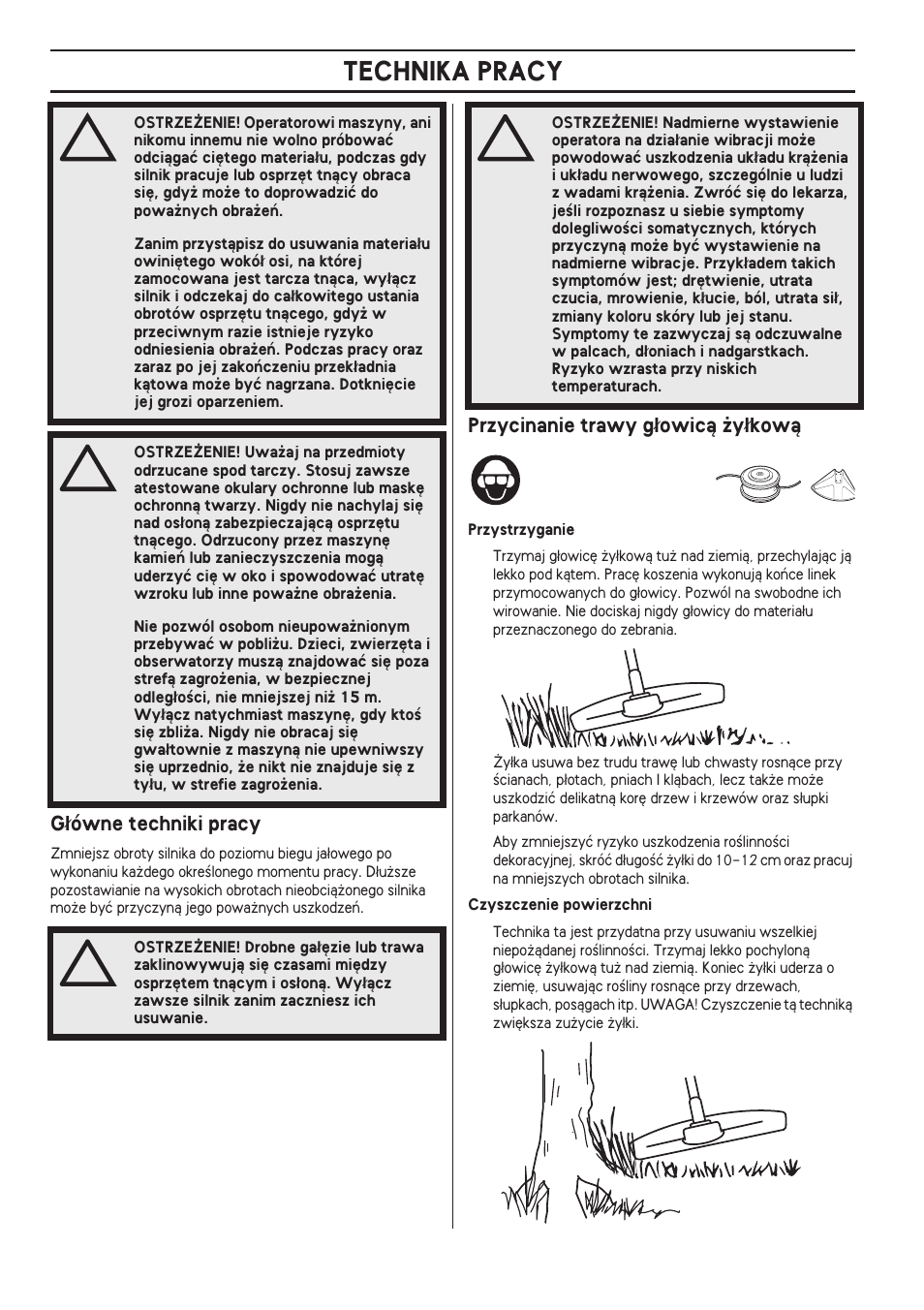 G¸ówne techniki pracy, Przycinanie trawy g¸owicà ˝y¸kowà, Technika pracy | Husqvarna 122LD User Manual | Page 378 / 642