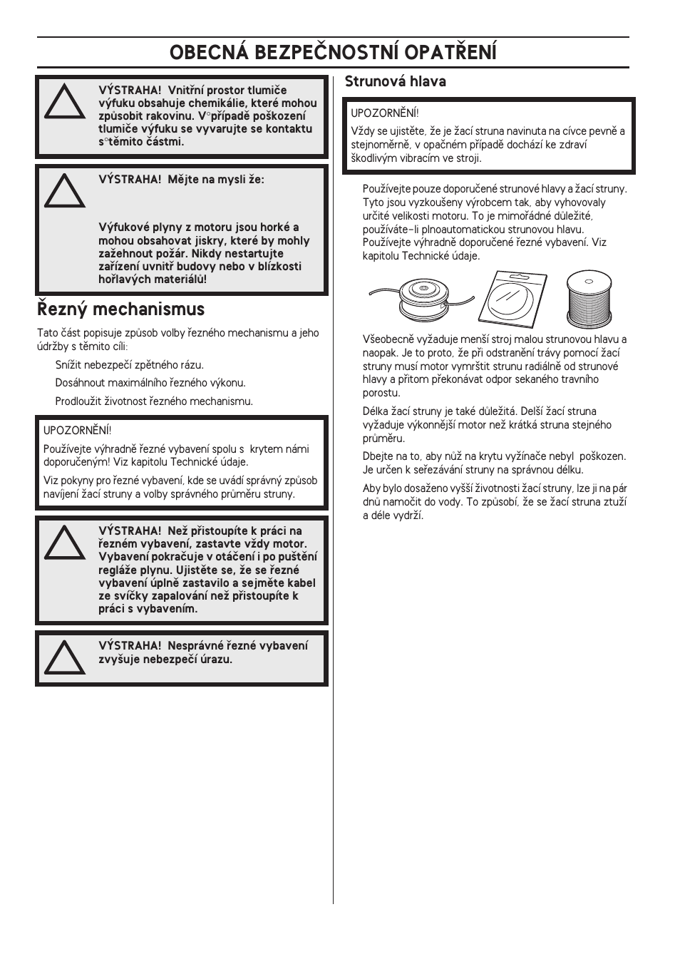 Ezn˘ mechanismus, Strunová hlava, Obecná bezpeânostní opat¤ení | Husqvarna 122LD User Manual | Page 394 / 642