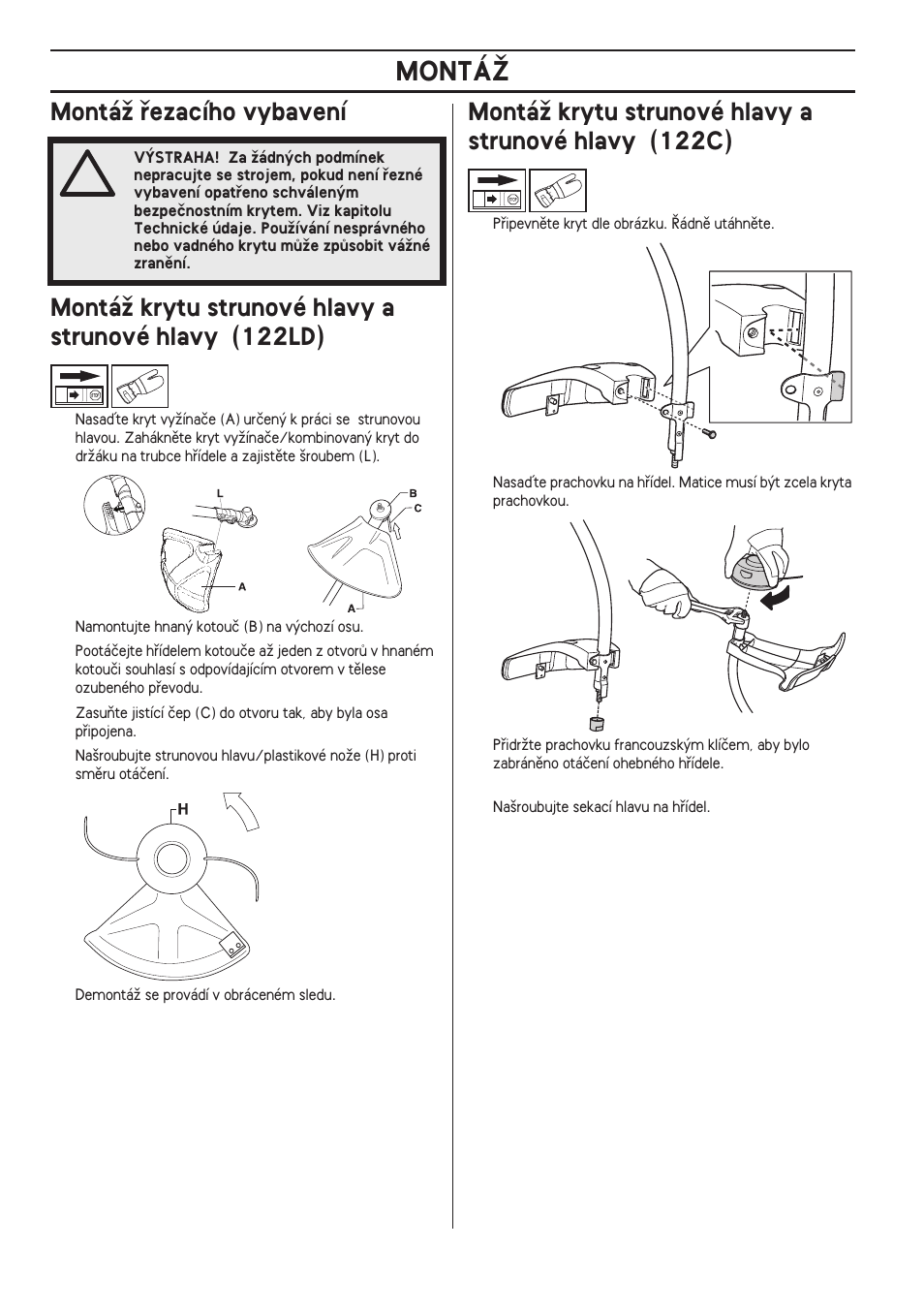 Montáï ﬁezacího vybavení, Montáî | Husqvarna 122LD User Manual | Page 396 / 642