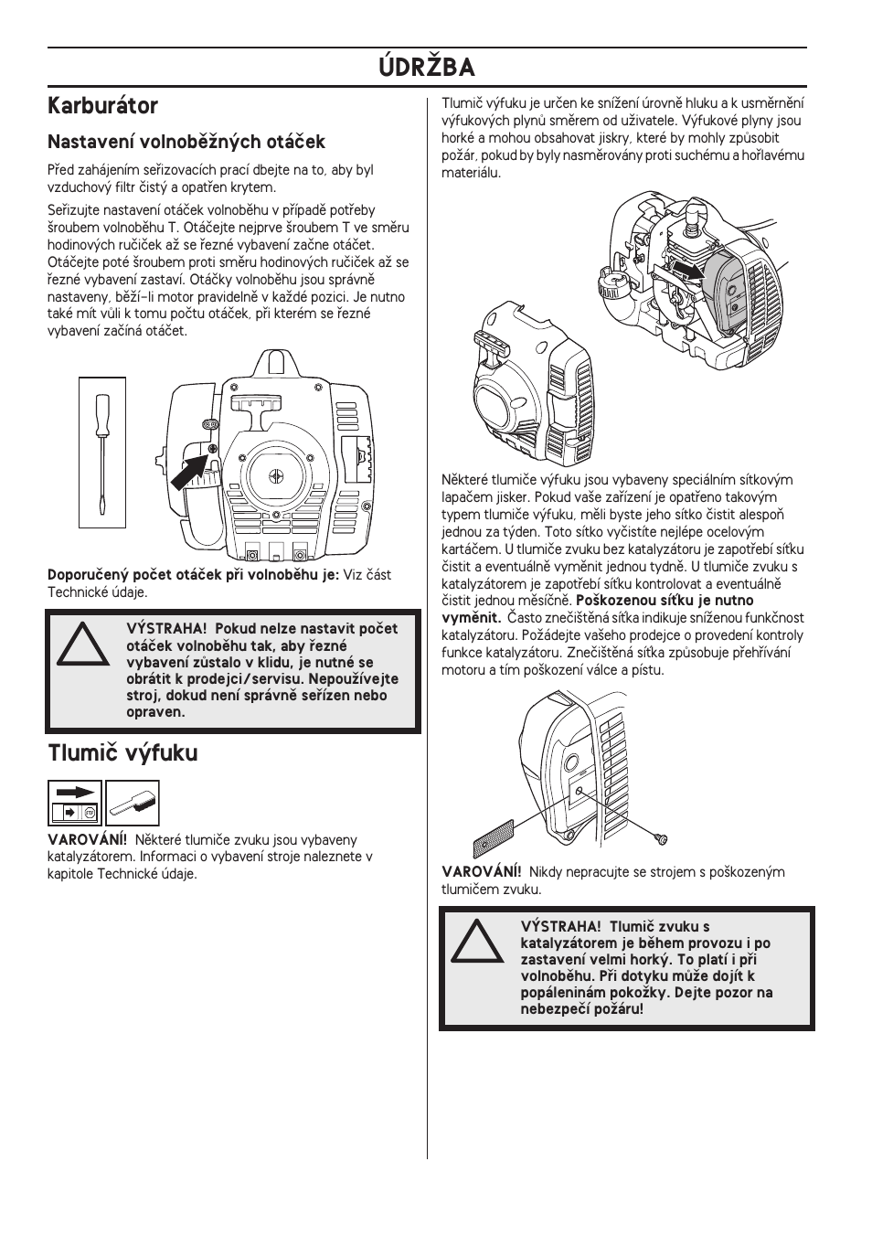 Karburátor, Nastavení volnobûïn˘ch otáãek, Tlumiã v˘fuku | Údrîba | Husqvarna 122LD User Manual | Page 402 / 642