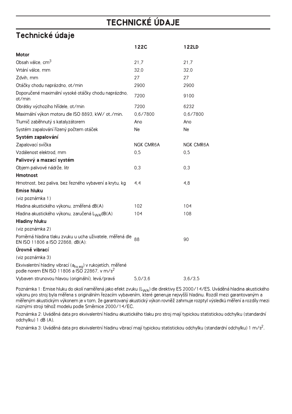 Technické údaje | Husqvarna 122LD User Manual | Page 406 / 642