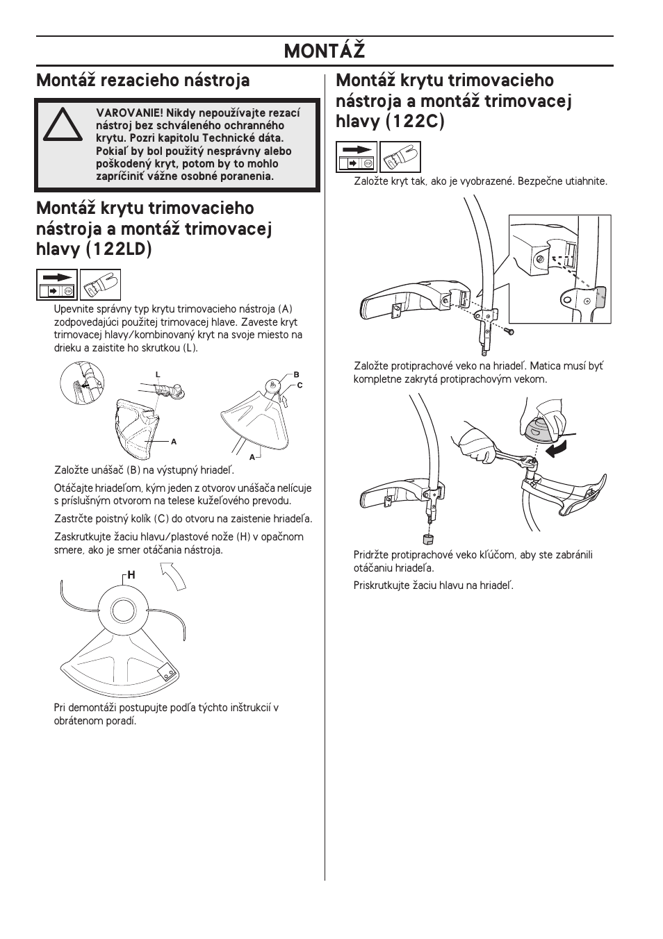 Montáï rezacieho nástroja, Montáî | Husqvarna 122LD User Manual | Page 418 / 642