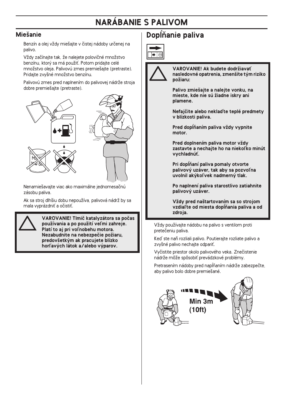 Mie‰anie, Dopæàanie paliva, Narábanie s palivom | Husqvarna 122LD User Manual | Page 420 / 642