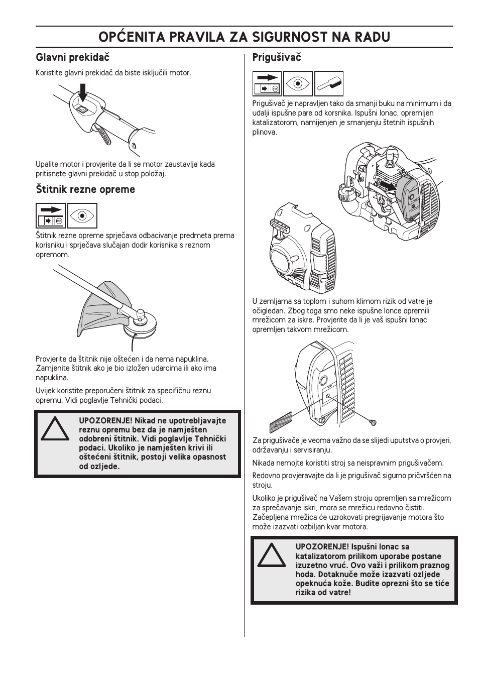 Glavni prekidaã, Titnik rezne opreme, Prigu‰ivaã | Opåenita pravila za sigurnost na radu | Husqvarna 122LD User Manual | Page 437 / 642