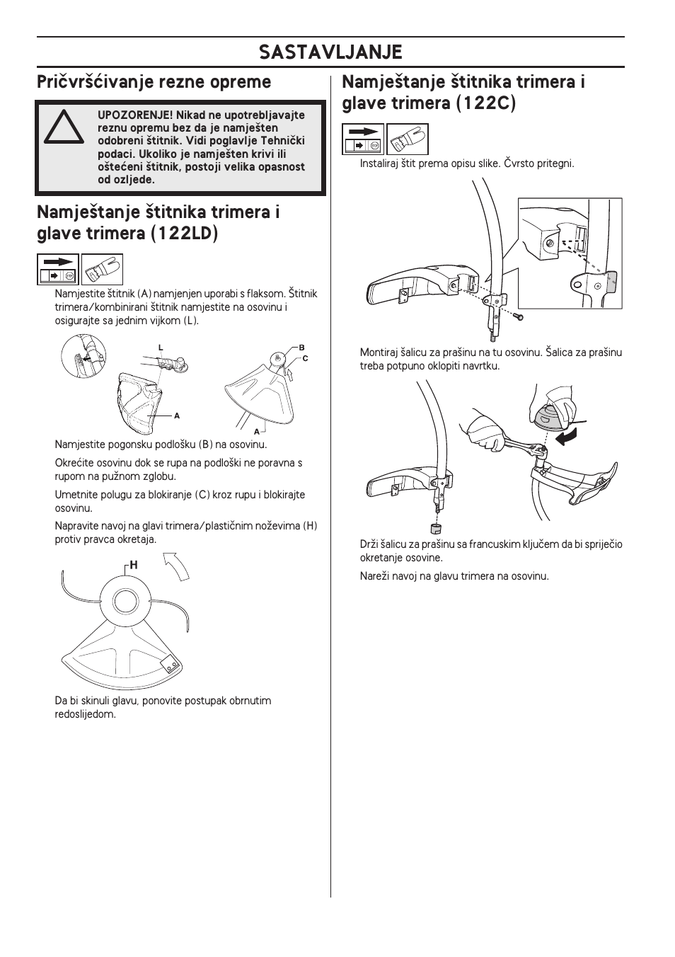 Priãvr‰çivanje rezne opreme, Sastavljanje | Husqvarna 122LD User Manual | Page 440 / 642