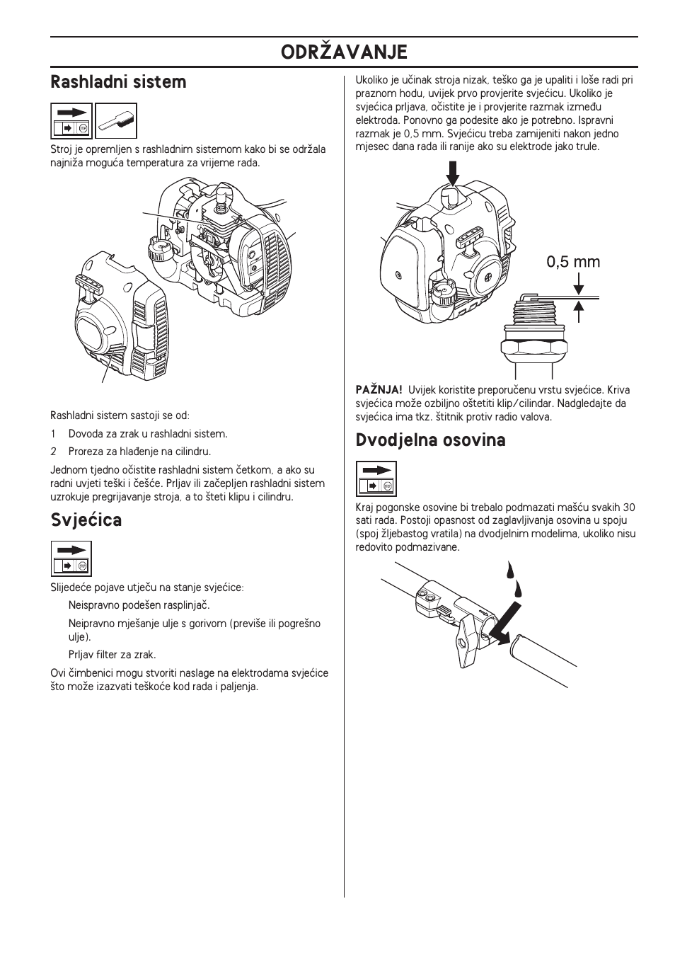 Rashladni sistem, Svjeçica, Dvodjelna osovina | Odrîavanje | Husqvarna 122LD User Manual | Page 447 / 642