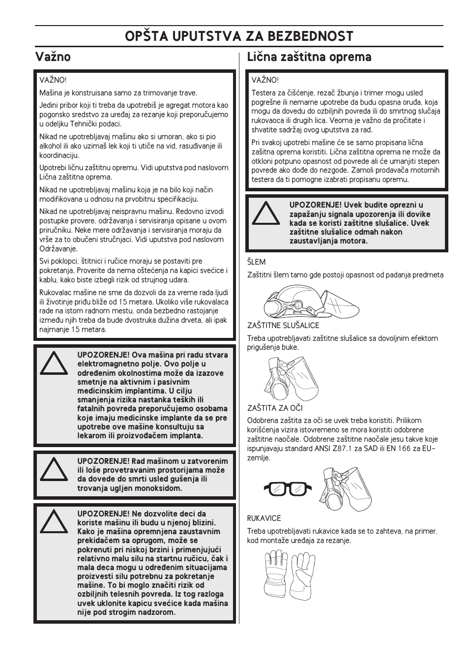 Vaïno, Liãna za‰titna oprema, Op·ta uputstva za bezbednost | Vaïno liãna za‰titna oprema | Husqvarna 122LD User Manual | Page 457 / 642