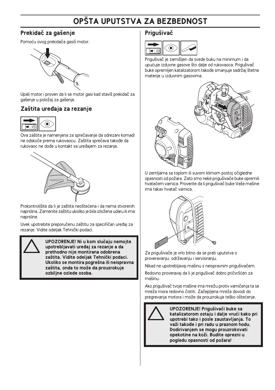 Prekidaã za ga‰enje, Za‰tita ure÷aja za rezanje, Prigu‰ivaã | Op·ta uputstva za bezbednost | Husqvarna 122LD User Manual | Page 459 / 642