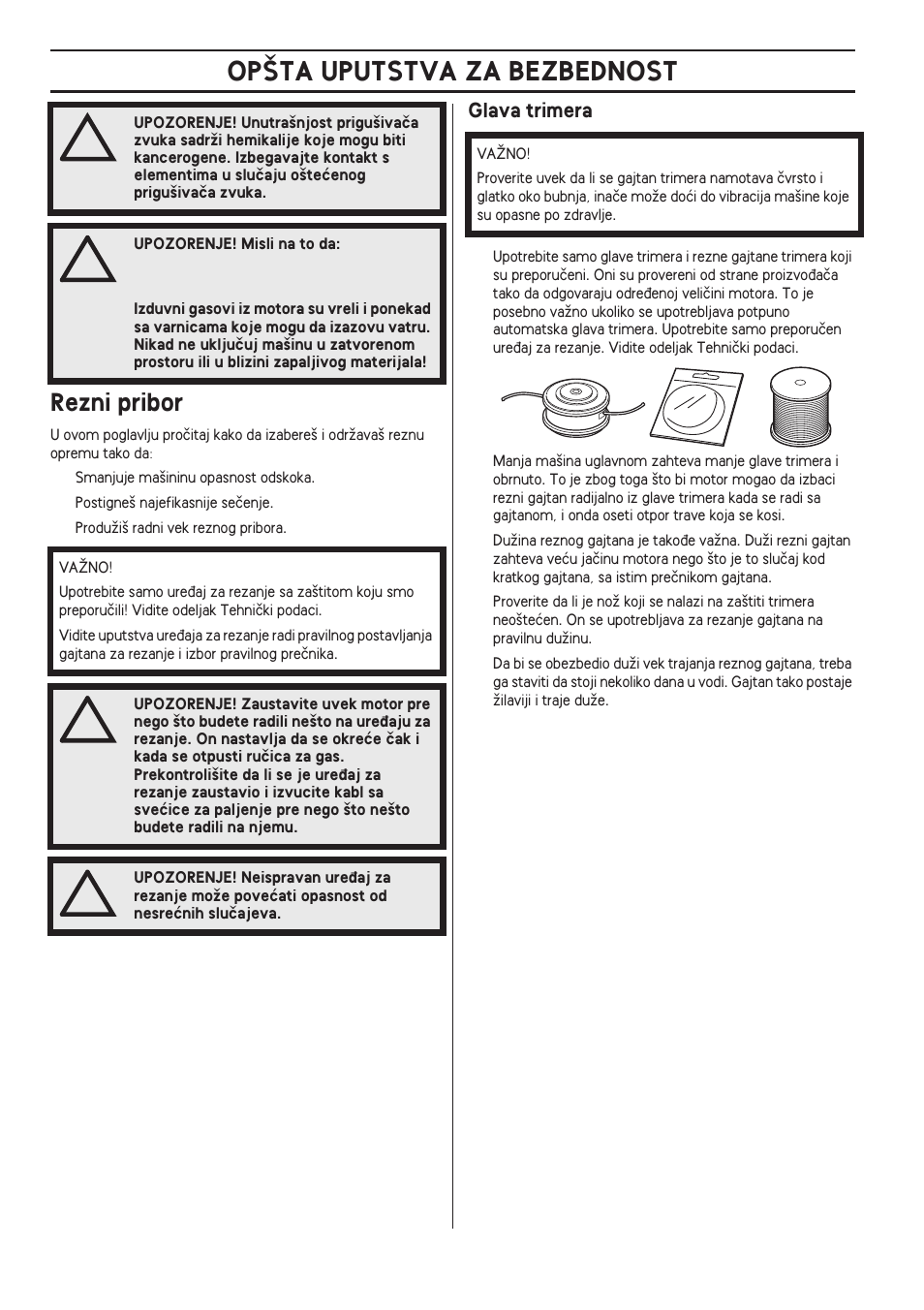 Rezni pribor, Glava trimera, Op·ta uputstva za bezbednost | Husqvarna 122LD User Manual | Page 460 / 642