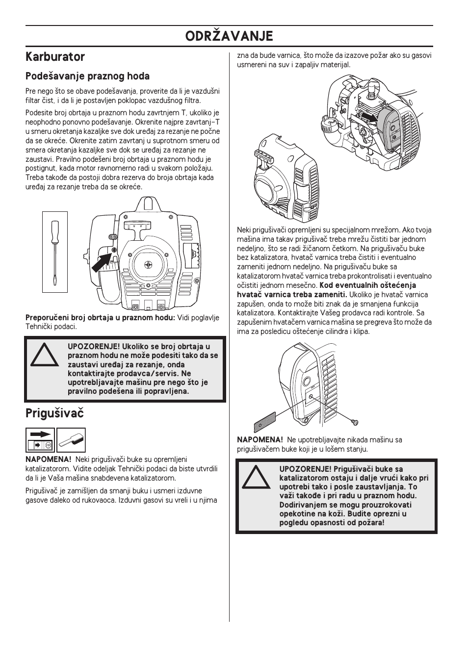 Karburator, Pode‰avanje praznog hoda, Prigu‰ivaã | Odrîavanje | Husqvarna 122LD User Manual | Page 468 / 642