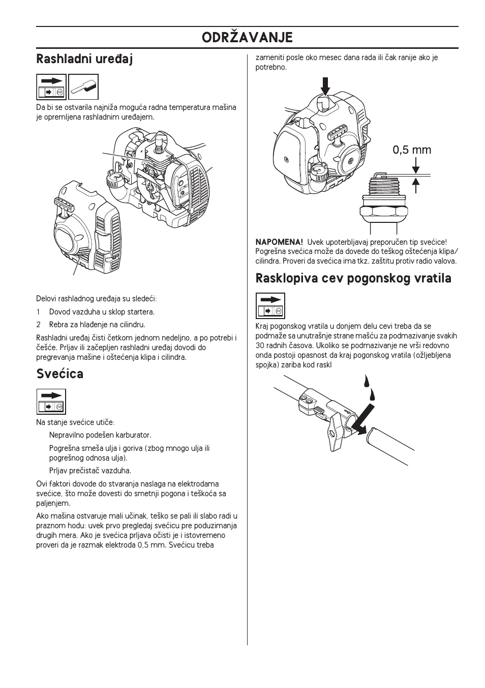 Rashladni ure÷aj, Sveçica, Rasklopiva cev pogonskog vratila | Odrîavanje | Husqvarna 122LD User Manual | Page 469 / 642