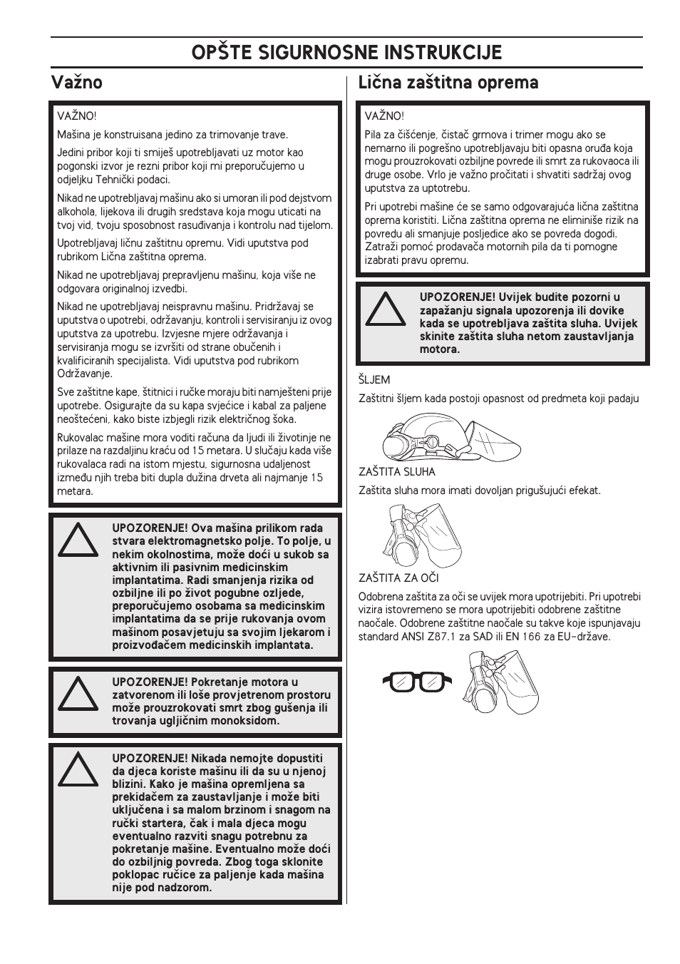 Vaïno, Liãna za‰titna oprema, Op·te sigurnosne instrukcije | Vaïno liãna za‰titna oprema | Husqvarna 122LD User Manual | Page 479 / 642