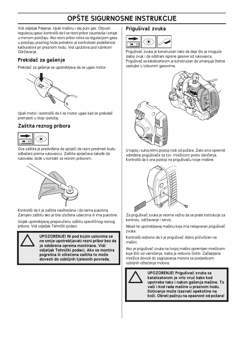 Prekidaã za ga‰enje, Za‰tita reznog pribora, Prigu‰ivaã zvuka | Op·te sigurnosne instrukcije | Husqvarna 122LD User Manual | Page 481 / 642