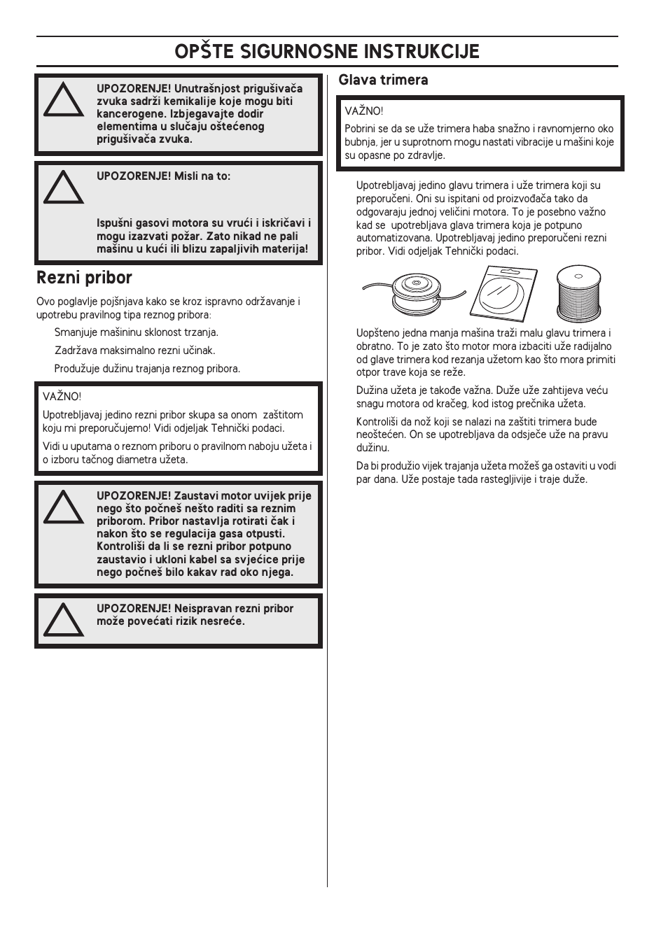 Rezni pribor, Glava trimera, Op·te sigurnosne instrukcije | Husqvarna 122LD User Manual | Page 482 / 642