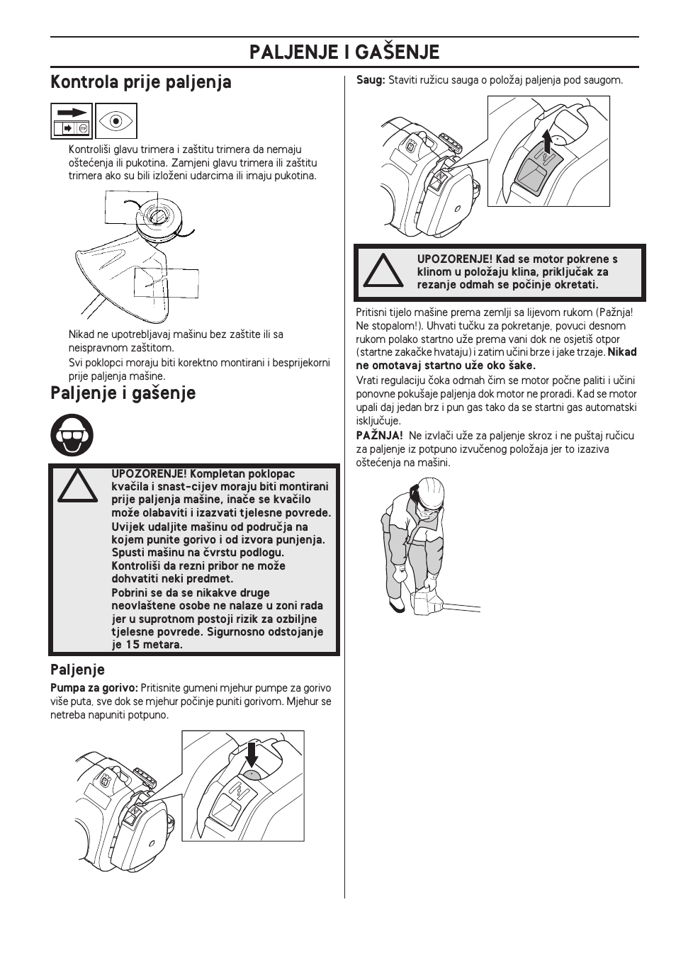 Kontrola prije paljenja, Paljenje i ga‰enje, Paljenje | Paljenje i ga·enje | Husqvarna 122LD User Manual | Page 487 / 642