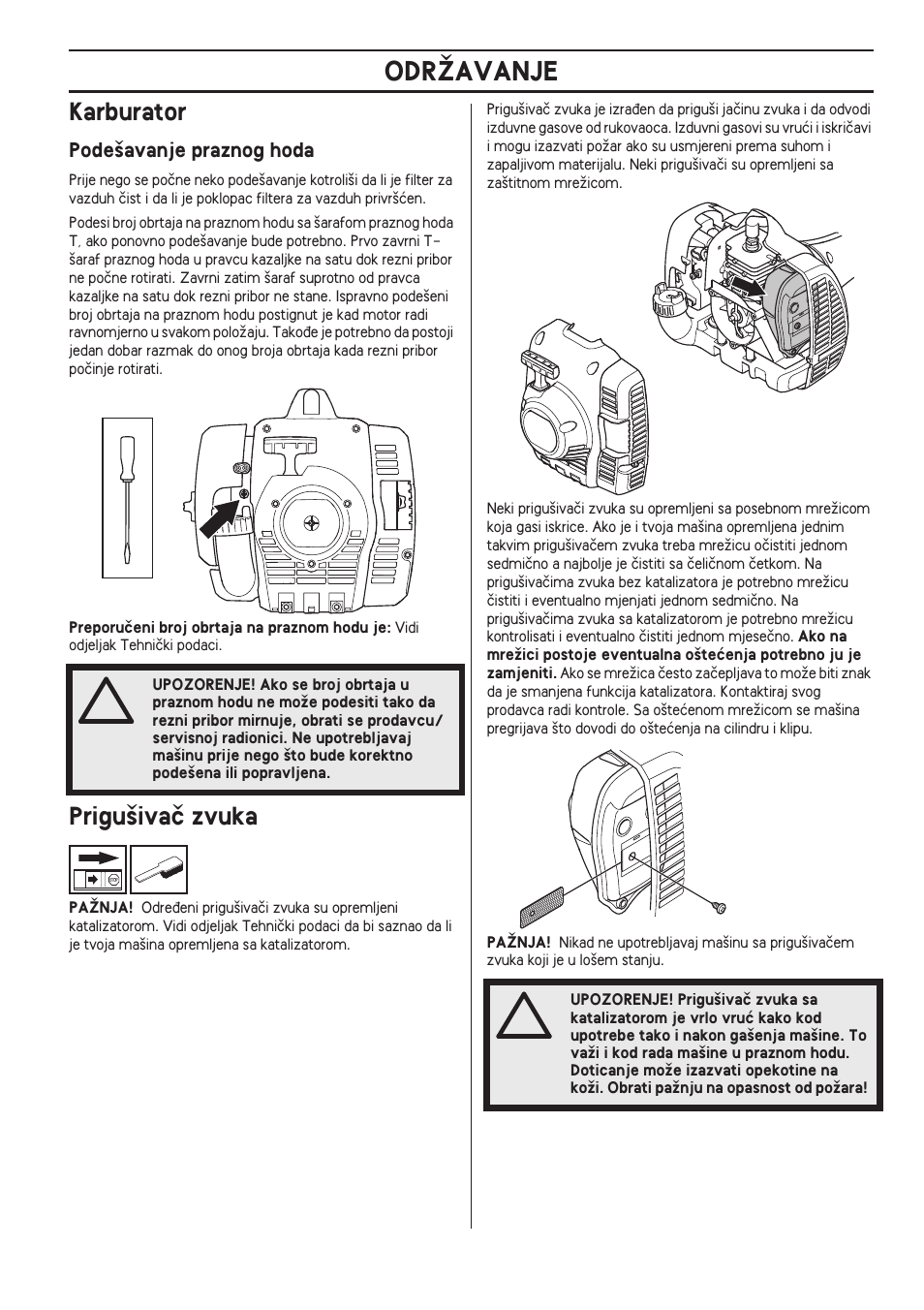 Karburator, Pode‰avanje praznog hoda, Prigu‰ivaã zvuka | Odrîavanje | Husqvarna 122LD User Manual | Page 491 / 642