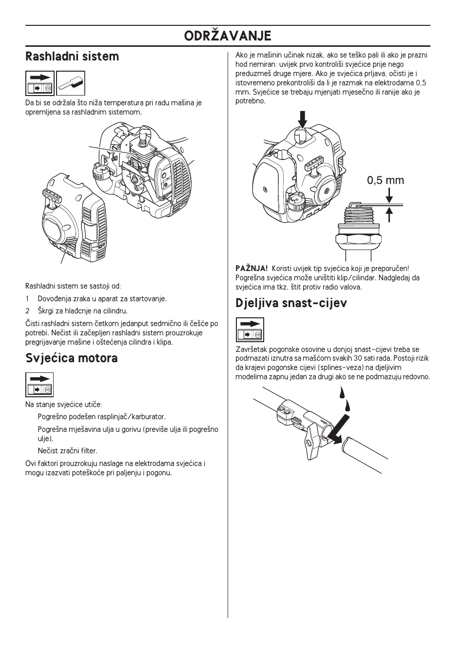 Rashladni sistem, Svjeçica motora, Djeljiva snast-cijev | Odrîavanje | Husqvarna 122LD User Manual | Page 492 / 642