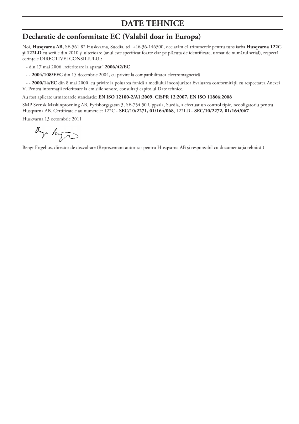 Date tehnice | Husqvarna 122LD User Manual | Page 519 / 642