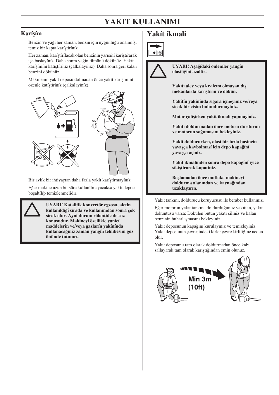 Karíﬂím, Yakít ikmali, Yakit kullanimi | Husqvarna 122LD User Manual | Page 531 / 642