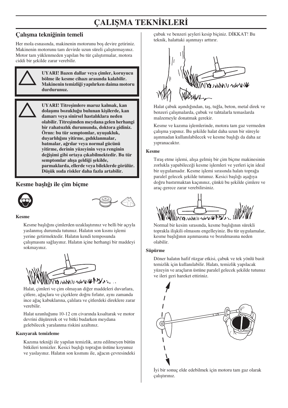 Çalıﬂma tekni¤inin temeli, Kesme baﬂlı¤ı ile çim biçme, Çaliﬁma tekn‹kler | Husqvarna 122LD User Manual | Page 534 / 642