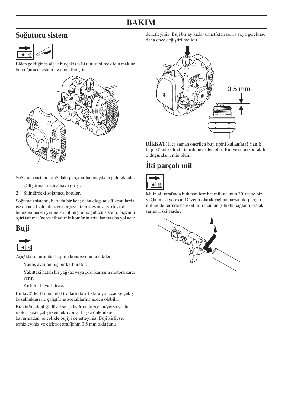 So¤utucu sistem, Buji, Ki parçalı mil | Bakim | Husqvarna 122LD User Manual | Page 536 / 642