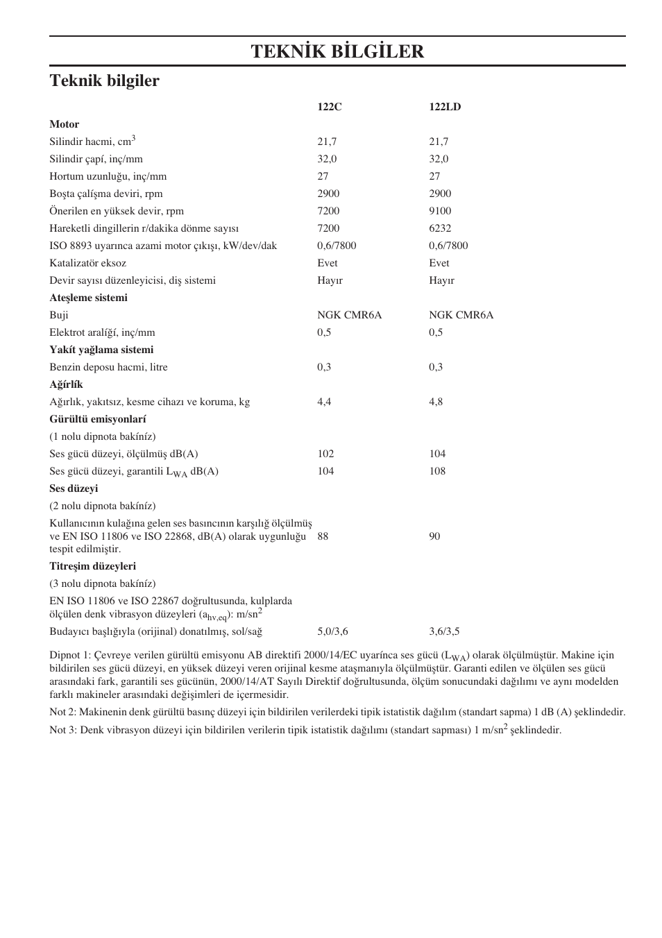 Teknik bilgiler, Tekn‹k b‹lg‹ler | Husqvarna 122LD User Manual | Page 539 / 642