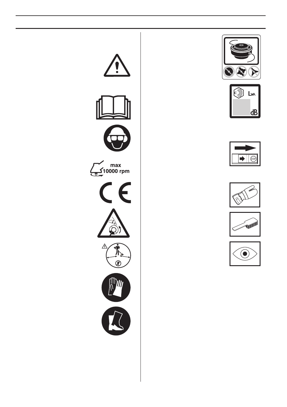 Symbolforklaring, Symboler på maskinen og/eller i bruksanvisningen | Husqvarna 122LD User Manual | Page 68 / 642