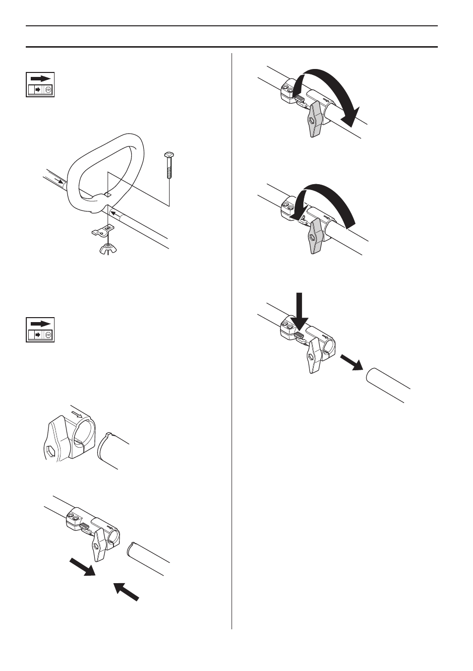 Montering, Montering av loophåndtak, Montering og demontering av delbart riggrør | Husqvarna 122LD User Manual | Page 76 / 642
