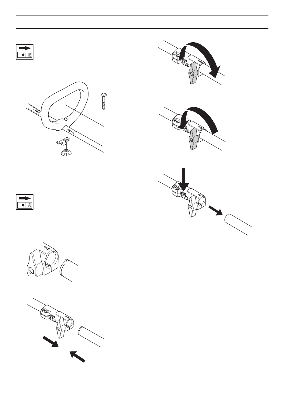 Asennus, Lenkkikahvan asennus, Jaettavan runkoputken asennus ja irrotus | Husqvarna 122LD User Manual | Page 98 / 642