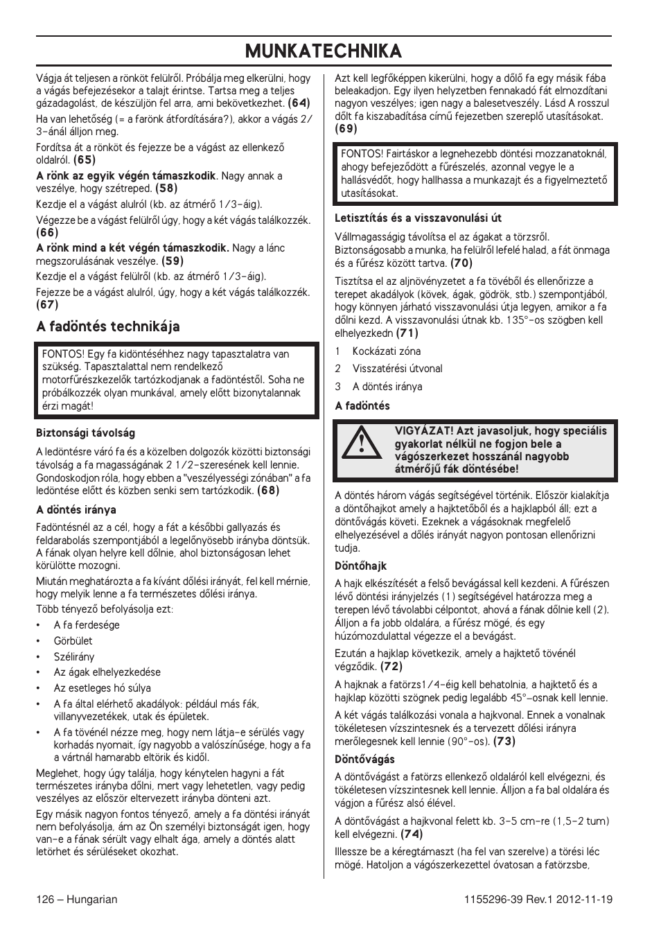 A fadöntés technikája, Munkatechnika | Husqvarna 135E User Manual | Page 126 / 382